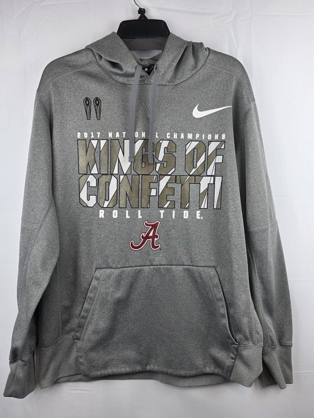 Nike Dri Fit Alabama Crimson Tide 2017 National Champions Hoodie Large Gray
